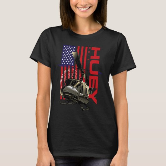 T-shirt Hélicoptère militaire Huey Avion Drapeau américain (Devant)