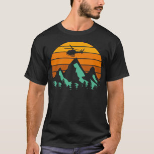 T-shirt Hélicoptère Montagnes Vintages Heli Pilote Sunset