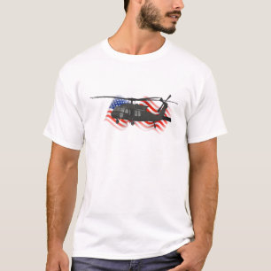 T-shirt Hélicoptère noir patriotique de militaires du