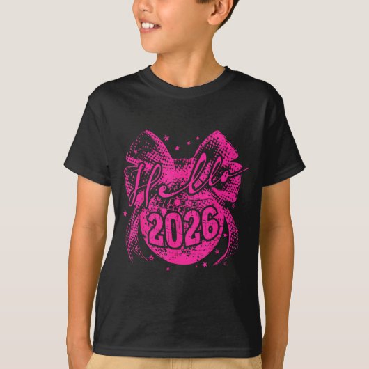 T-shirt Hello 2026 Disco Ball Coquette Bow Happy New Year  (Devant)