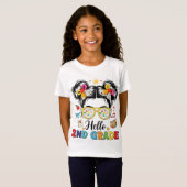 T-Shirt Hello 2nd Grade Messy Bun Coquette Bow Teacher (Devant entier)