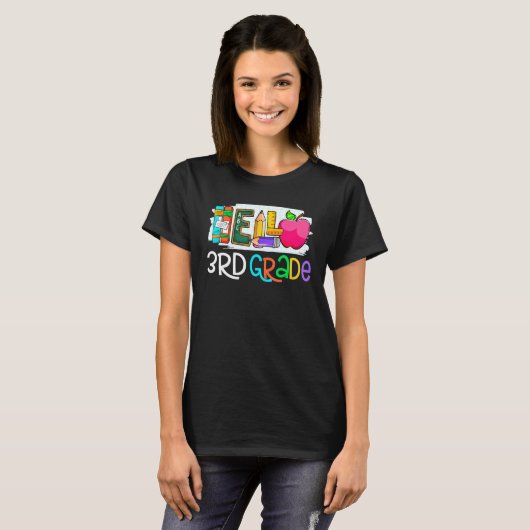 T-shirt Hello 3rd grade Retro teacher team Third grade squ (Devant entier)