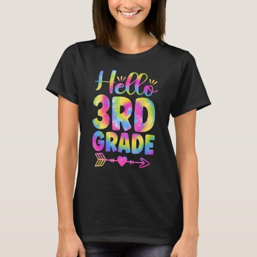T-shirt Hello 3rd Grade Teacher Student Kids Tie Dye Back (Devant)