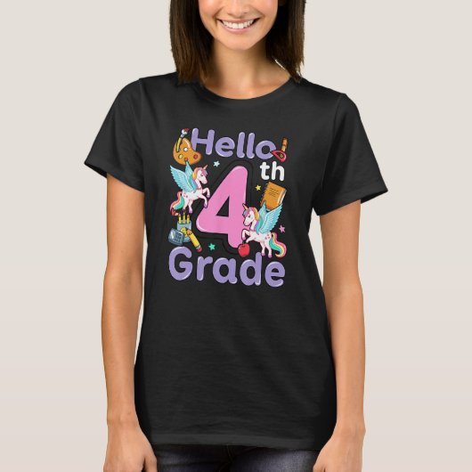 T-shirt Hello 4th Grade Cute Unicorn Rainbow Back To Schoo (Devant)