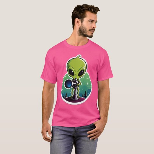 T-shirt Hello...? Anyone There? – Alien Searching Sticker (Devant entier)