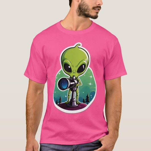 T-shirt Hello...? Anyone There? – Alien Searching Sticker (Devant)