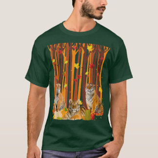 T-shirt Hello Autumn Tiger Maple Leaf Fall Pumpkin Mens Wo