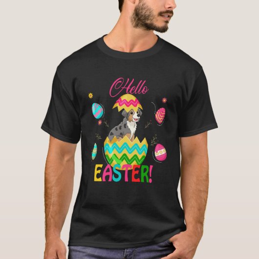 T-shirt Hello Easter Australian Shepherd Inside Chocolate (Devant)
