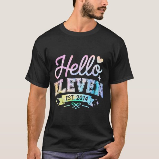 T-shirt Hello Eleven Est 2014 Coquette Bow 11th Birthday G (Devant)