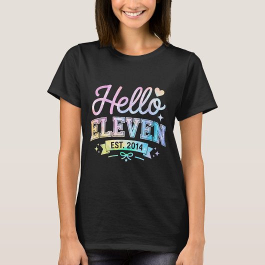 T-shirt Hello Eleven Est 2014 Coquette Bow 11th Birthday G (Devant)