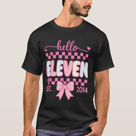T-shirt Hello Eleven Est 2014 Coquette Bow Happy 11th Birt (Devant)