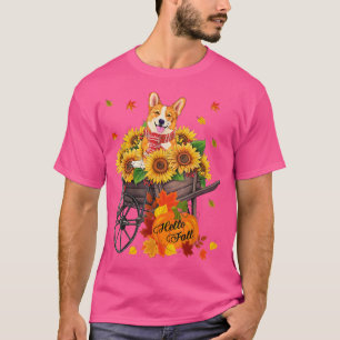 T-shirt Hello Fall Corgi Dog In Sunflowers Leaves Autumn 3