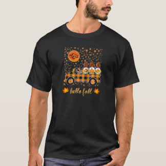 T-shirt hello fall Funny Gnomes Holding Pumpkin Riding Tru