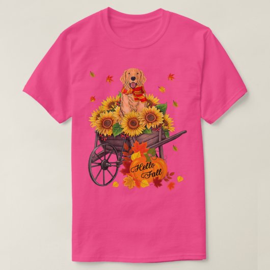 T-shirt Hello Fall Golden Retriever Dog In Sunflowers Leav (Design devant)