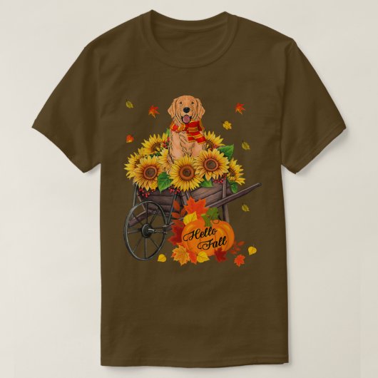 T-shirt Hello Fall Golden Retriever Dog In Sunflowers Leav (Design devant)