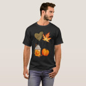 T-shirt Hello Fall Leopard Heart Pumkin Autumn Leaves Tha (Devant entier)