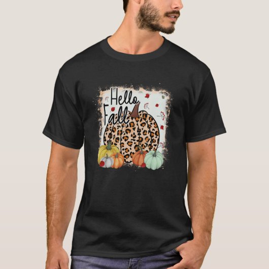 T-shirt Hello Fall Theme Cheetah Pumpkin Leopard Thanksgiv (Devant)