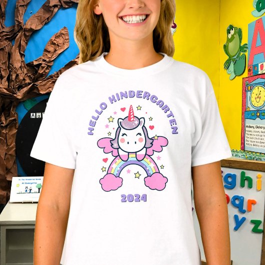 T-shirt Hello Kindergarten Custom Text Unicorn Rainbow