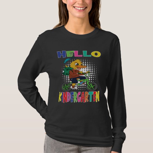 T-shirt Hello Kindergarten Duck Riding A Bicycle (Devant)
