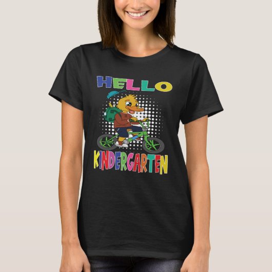 T-shirt Hello Kindergarten Duck Riding A Bicycle (Devant)