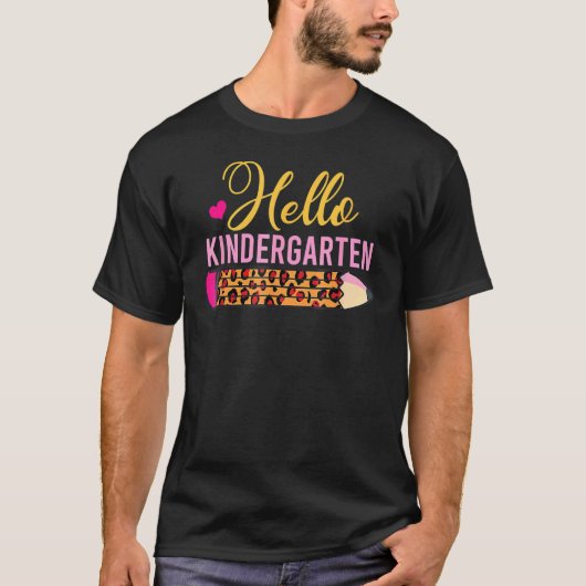 T-shirt Hello Kindergarten Leopard Back To School Teacher  (Devant)