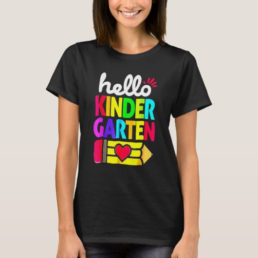 T-shirt Hello Kindergarten Pencil Heart Back To School Tea (Devant)
