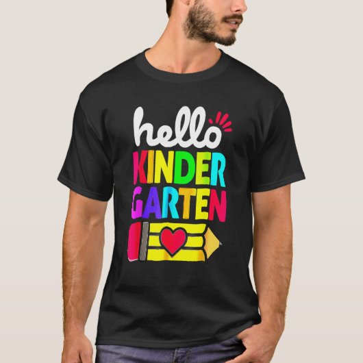 T-shirt Hello Kindergarten Pencil Heart Back To School Tea (Devant)