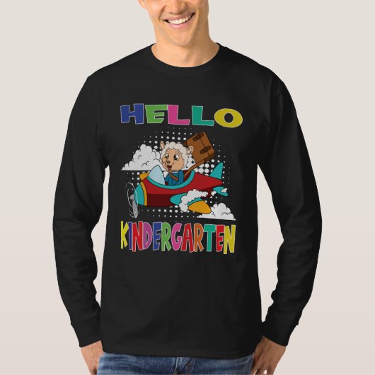 T-shirt Hello Kindergarten Sheep Flying Plane (Devant)