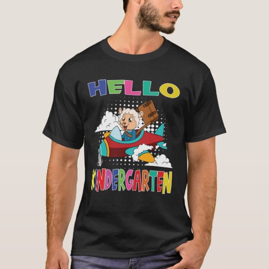 T-shirt Hello Kindergarten Sheep Flying Plane (Devant)