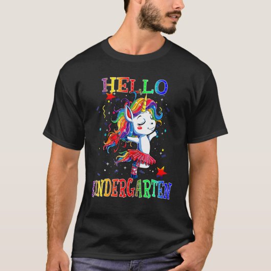 T-shirt Hello Kindergarten Student Back To Shcool Unicorn (Devant)