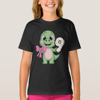 T-shirt Hello Nine Dinosaur Birthday Girl Coquette Bow