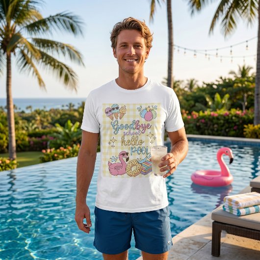 T-Shirt Hello Pool Party Jaune Caro