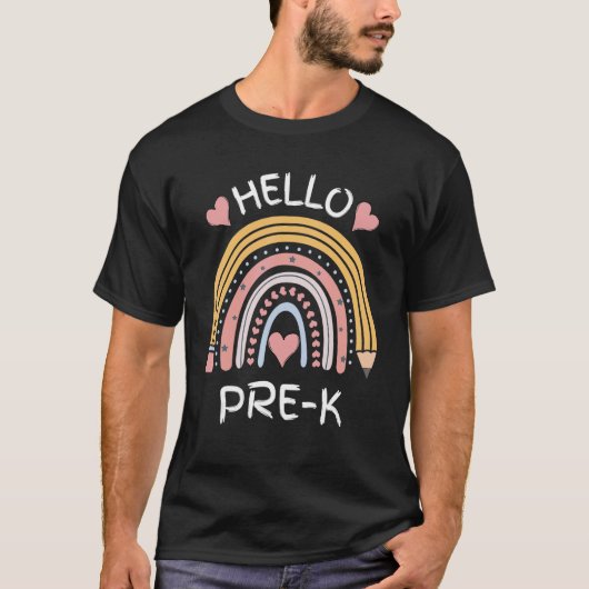 T-shirt Hello Pre K Cute Pencil Rainbow Back to School  Ki (Devant)