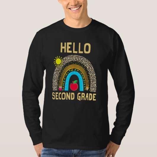 T-shirt Hello Second Grade Boho Rainbow Leopard 100 Days O (Devant)