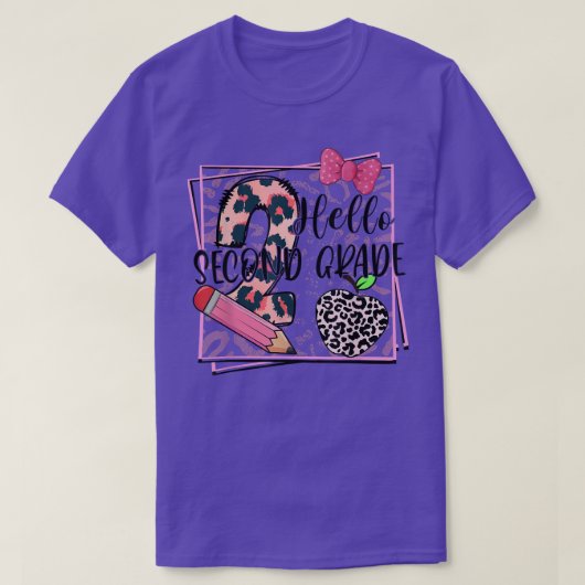 T-shirt Hello Second Grade Pink Leopard 2nd Grade Back To (Design devant)