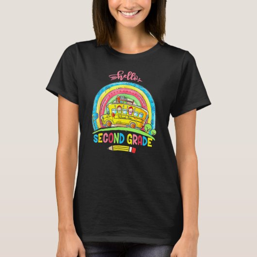 T-shirt Hello Second Grade Rainbow Back To School Student  (Devant)
