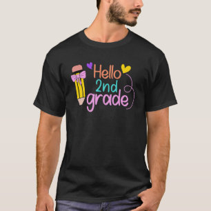 T-shirt Hello Second Grade With Pencil Girl 2Nd Grade Back