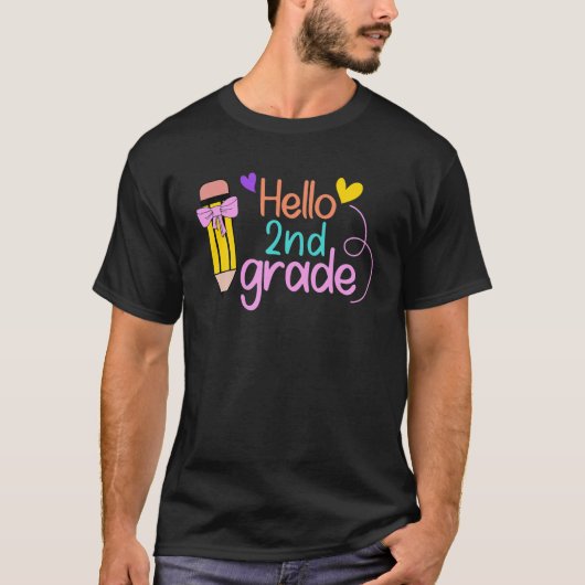 T-shirt Hello Second Grade With Pencil Girl 2Nd Grade Back (Devant)