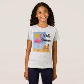 T-Shirt Hello Summer Pink Flamant rose Design - Fille's Fi (Devant entier)