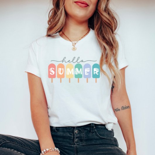 T-shirt Hello Summer Popsicle coloré