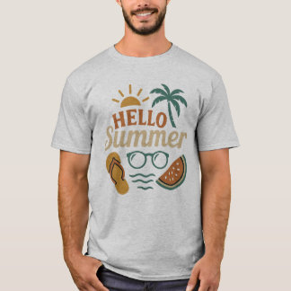 T-shirt Hello Summer Retro Beach Shirt | Palm Tree & Water