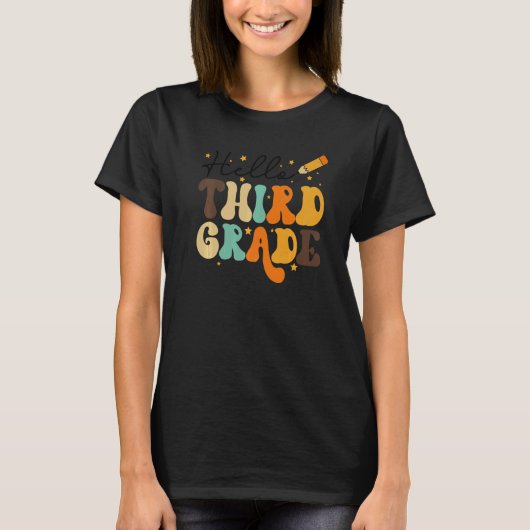 T-SHIRT HELLO THIRD GRADE TEACHER KIDS BACK TO SCHOOL RETR (Devant)