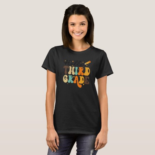 T-SHIRT HELLO THIRD GRADE TEACHER KIDS BACK TO SCHOOL RETR (Devant entier)