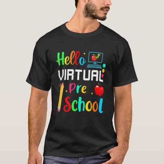 T-shirt Hello Virtual Preschool Back To School Online Teac (Devant)