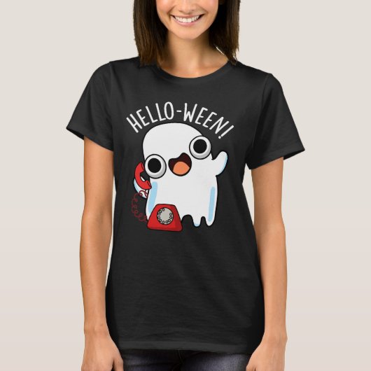 T-shirt Hello-ween Funny Ghost Pun Dark BG (Devant)