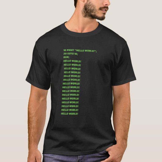T-shirt Hello World BASIC Langue Première Codage Monochrom (Devant)