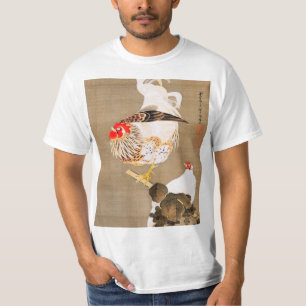 T-shirt Hen et coq avec Grapevine par Ito Jakuchu