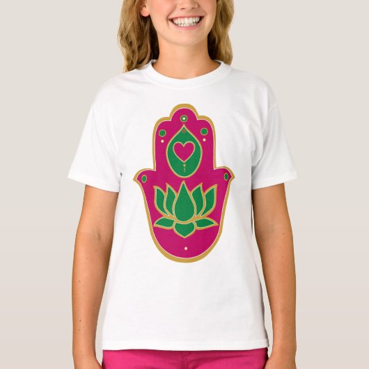 T-shirt Henna Hamsa Lotus Vert & Rose (Devant)