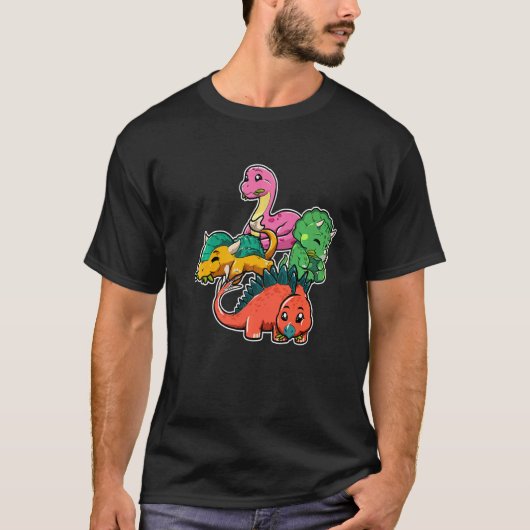 T-shirt Herbivore Dinosaurs Triceratops Apatosaurus Stegos (Devant)