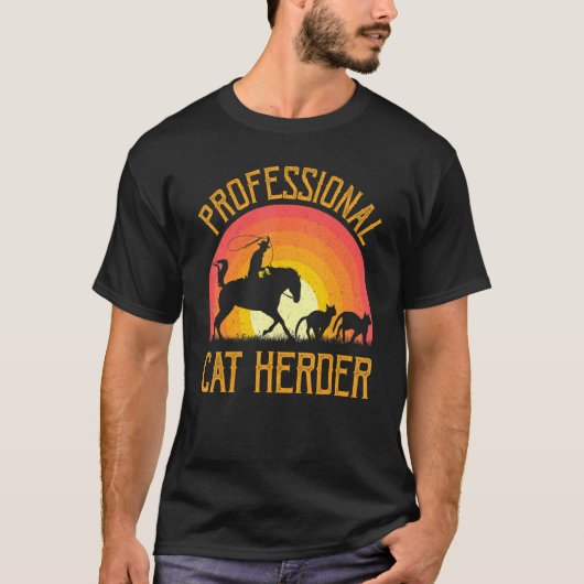 T-shirt Herder de chat professionnel dans Sunset rétro (Devant)